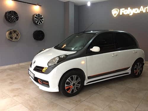 nissan micra araç kaplama cam filmi şerit kaplama turuncu gri siyah (11)