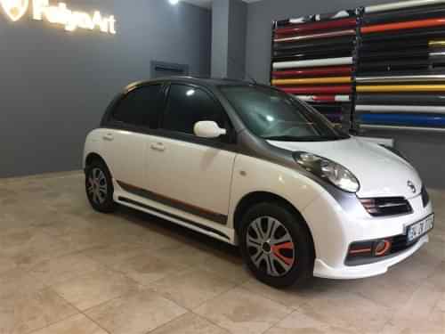 nissan micra araç kaplama cam filmi şerit kaplama turuncu gri siyah (2)