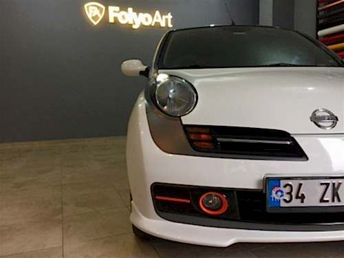 nissan micra araç kaplama cam filmi şerit kaplama turuncu gri siyah (8)