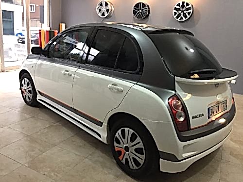 nissan micra araç kaplama cam filmi şerit kaplama turuncu gri siyah (10)