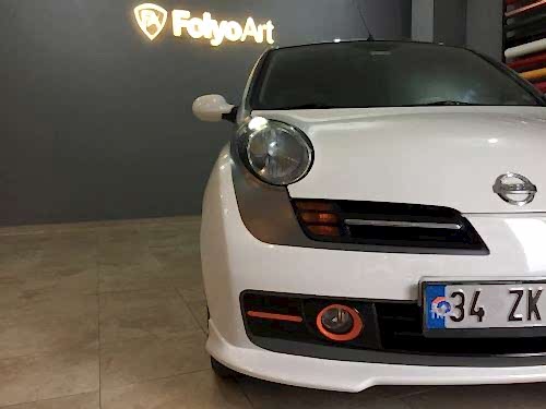 nissan micra araç kaplama cam filmi şerit kaplama turuncu gri siyah (8)